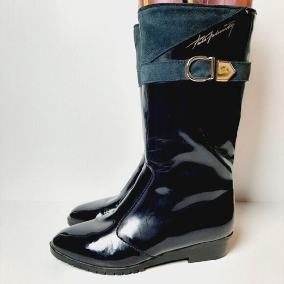 PERTTI PALMROTH Vintage Rain Boots Navy & Teal Sz 6.5 - Picture 4 of 9